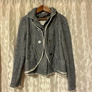 Sundance Edie Double Breasted Raw Hem Jacket Heathered Blue French Terry Cotton